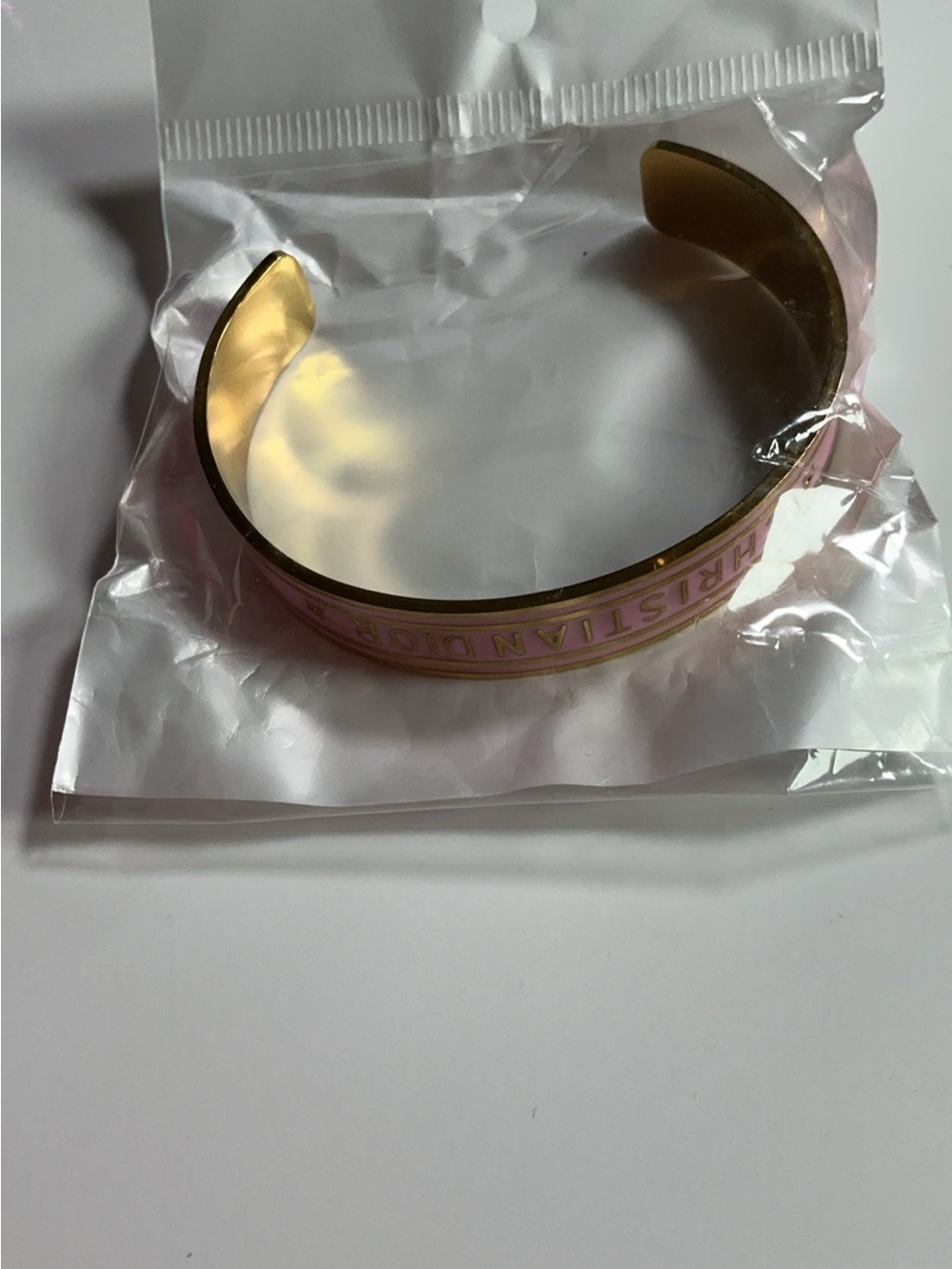 Dior Gold and Pink Enamel Open Cuff Bracelet